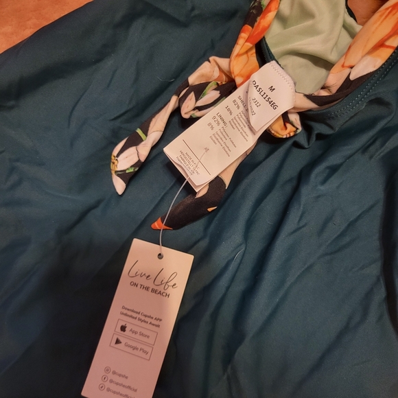 Cupshe NWT Floral Green One Piece Swimsuit With Tummy Control Size Med - Picture 5 of 8